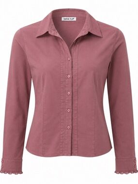 Bebe-Top Women’s Pink Button Front Blouse Long Sleeve Collared Size S